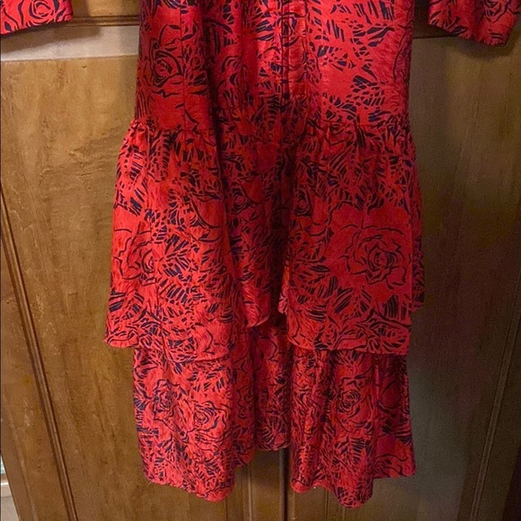Vintage Lauren Alexandra Red Silk Size 12 Midi Dress - Picture 6 of 15